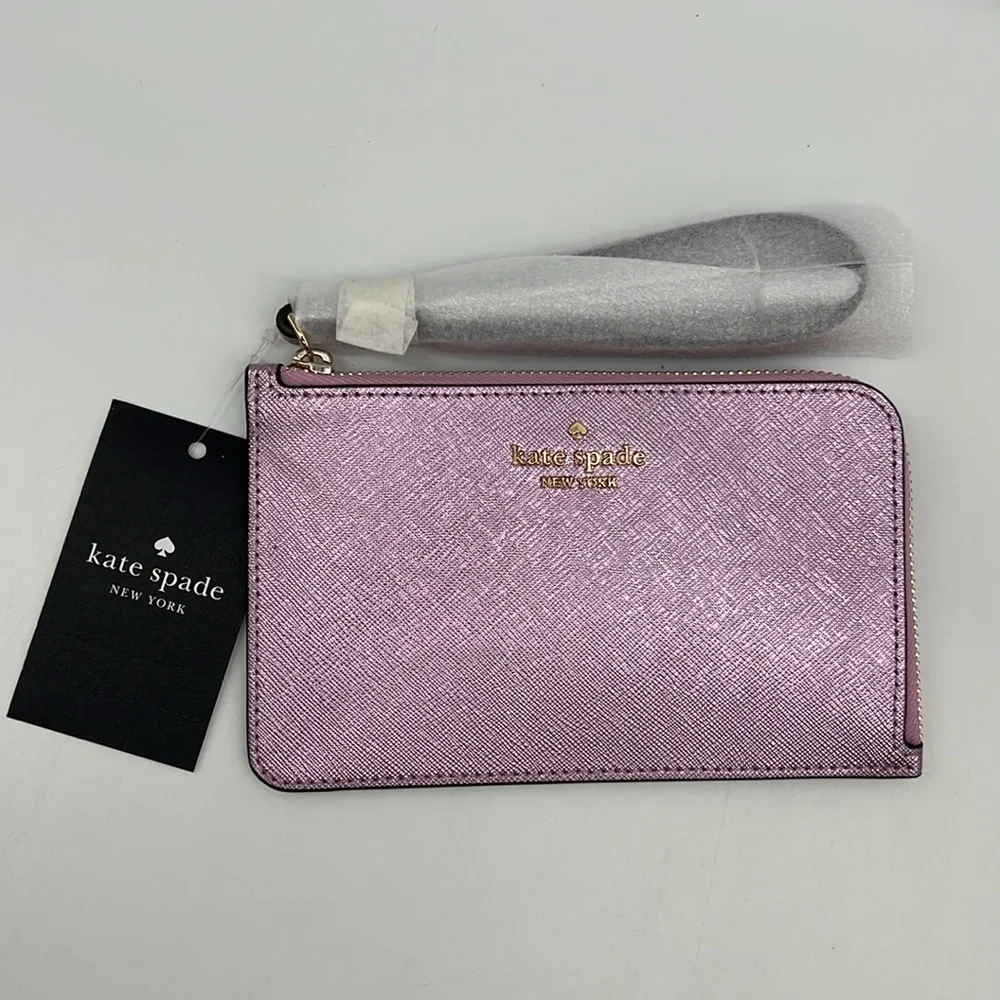 Kate Spade Lucy Metallic Small L-zip Wristlet Quartz Pink